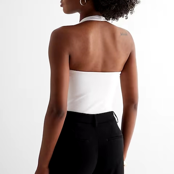 EXPRESS: Body Contour Deep V-Neck Halter Bodysuit - Picture 2 of 4